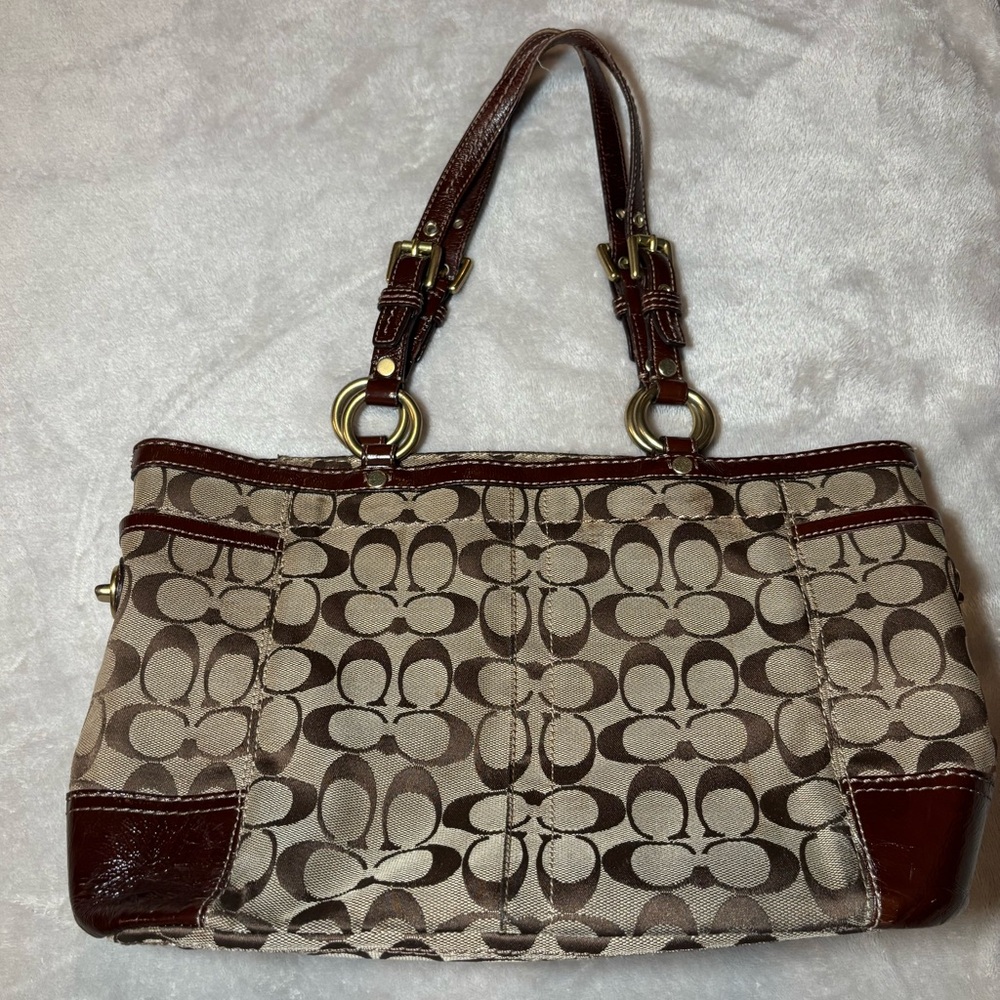 Vintage Coach Signature Canvas Tote Shoulder Bag